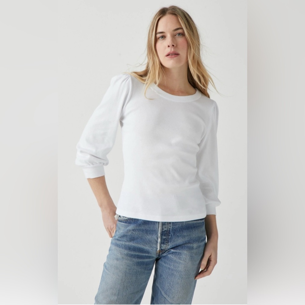 NWT MICHAEL STARS XS White Cotton Juniper Puff Sleeve Blouse Top Orig $108